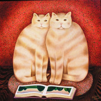 Martin Leman - Cats with book - SOLD